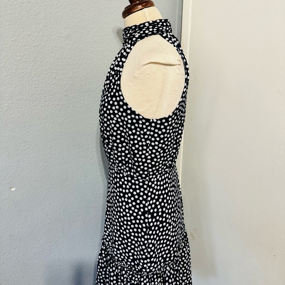 Betsey Johnson Women Navy Blue Polka Dot Sleeveless Turtle Neck Ruffled Dress 4 - Picture 7 of 12